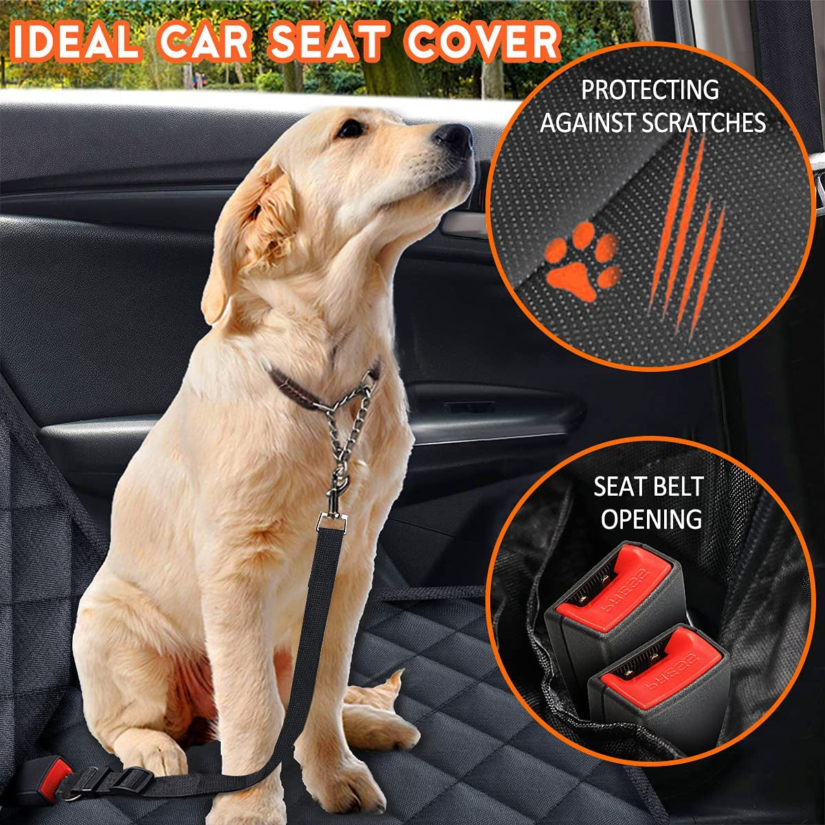 Funda para Asiento de Auto para Perros, Protector Impermeable para Asiento Trasero del Coche, Funda de Banco Antideslizante para Mascotas con Apertura para Apoyabrazos Central, Compatible con la Mayoría de Autos, Camionetas y SUVs - Negro.