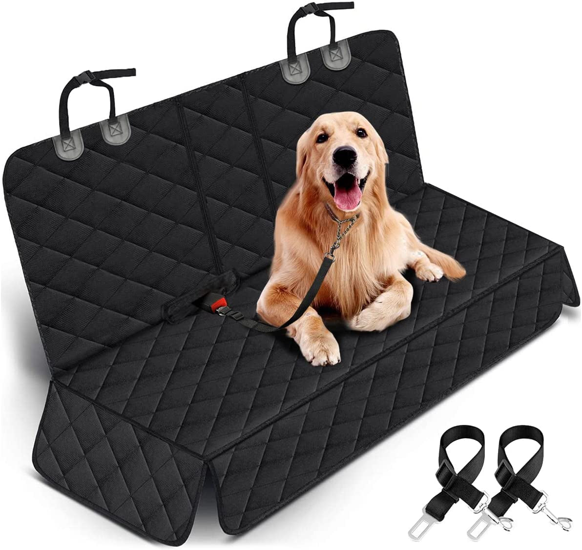 Funda para Asiento de Auto para Perros, Protector Impermeable para Asiento Trasero del Coche, Funda de Banco Antideslizante para Mascotas con Apertura para Apoyabrazos Central, Compatible con la Mayoría de Autos, Camionetas y SUVs - Negro.