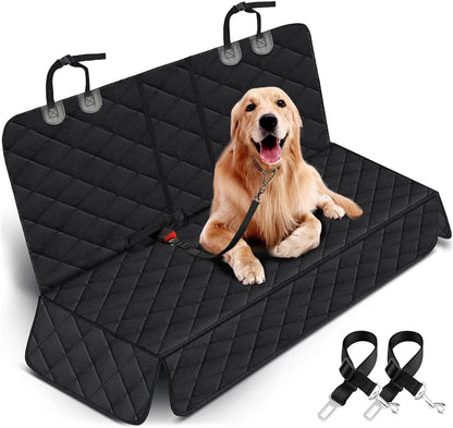 Funda para Asiento de Auto para Perros, Protector Impermeable para Asiento Trasero del Coche, Funda de Banco Antideslizante para Mascotas con Apertura para Apoyabrazos Central, Compatible con la Mayoría de Autos, Camionetas y SUVs - Negro.