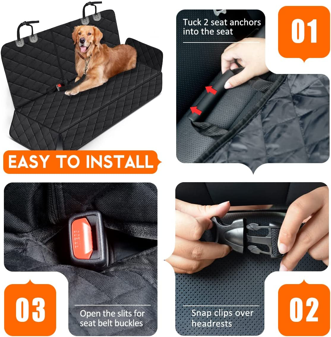 Funda para Asiento de Auto para Perros, Protector Impermeable para Asiento Trasero del Coche, Funda de Banco Antideslizante para Mascotas con Apertura para Apoyabrazos Central, Compatible con la Mayoría de Autos, Camionetas y SUVs - Negro.